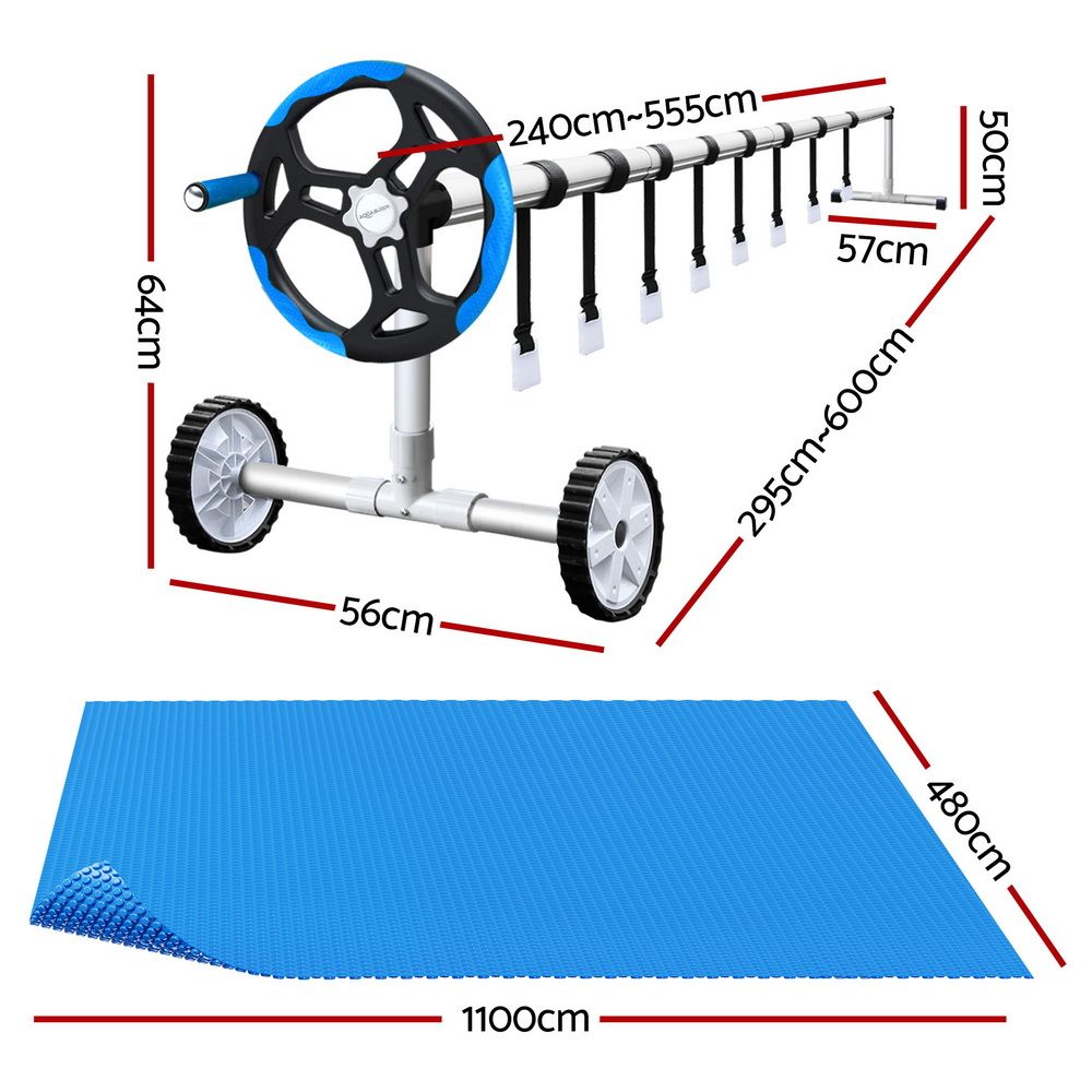Pool Cover 500 Micron 11X4.8M Swimming Pool Solar Blanket 5.5M Roller Blue