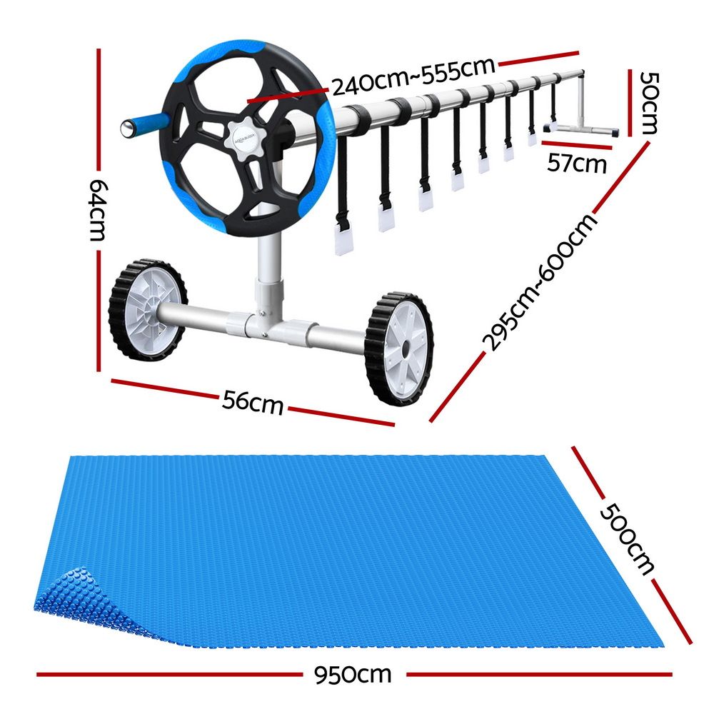 Pool Cover 500 Micron 9.5X5M Swimming Pool Solar Blanket 5.5M Roller Blue