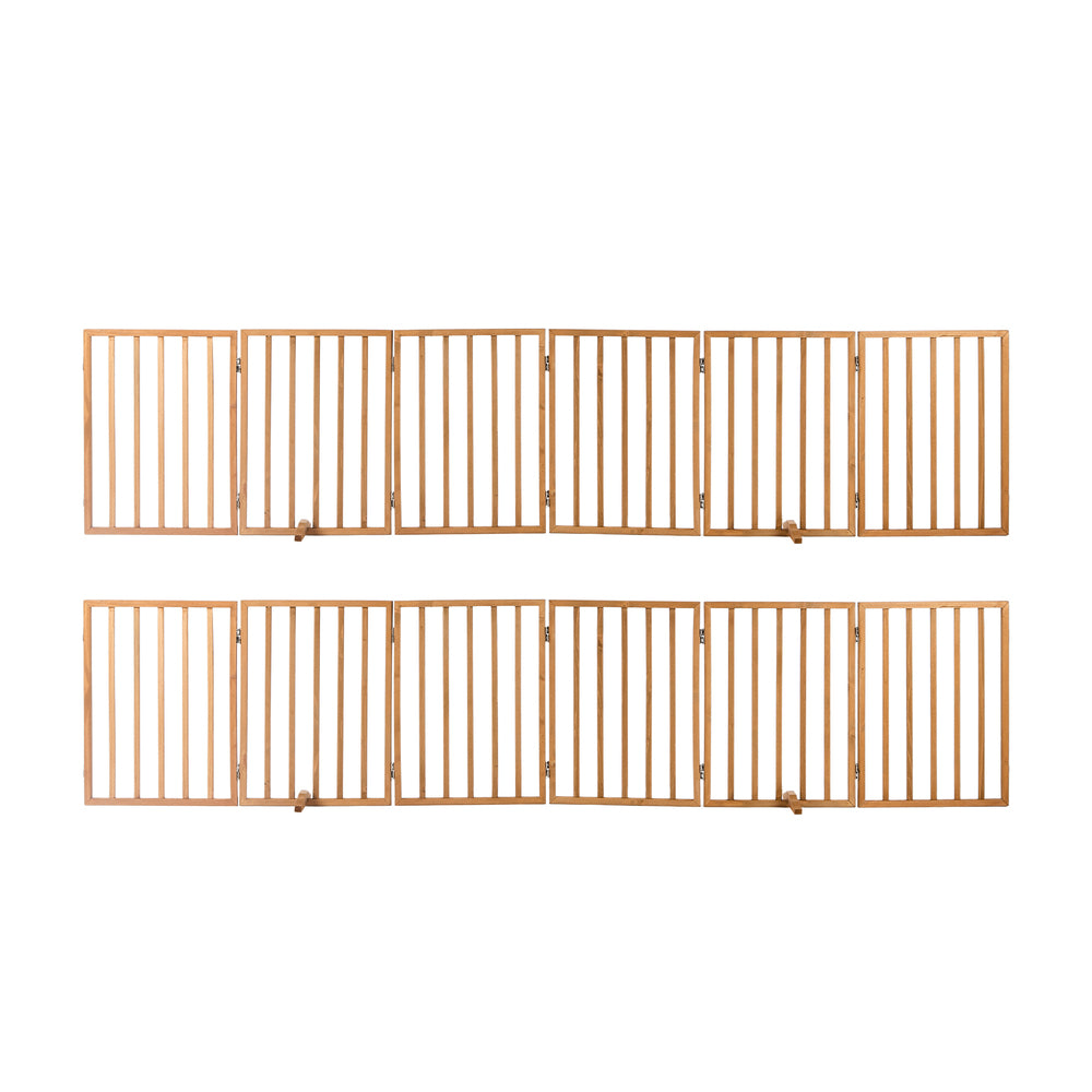 Wooden Pet Gate Dog Fence Playpen Barrier 12 Panels Natural