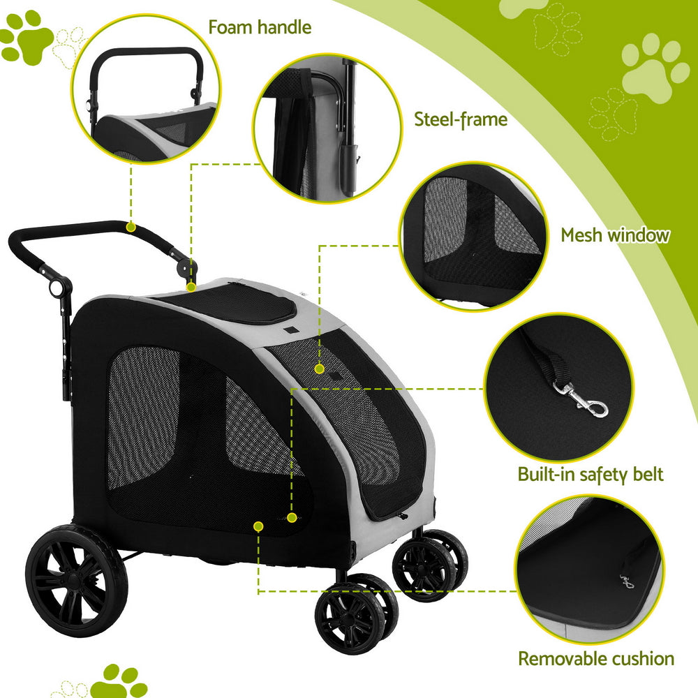 Pet Stroller Dog Pram Large Carrier Cat Travel Strollers 4 Wheels Trolley