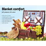 4 Person Picnic Basket Set Insulated Blanket Storage Bag
