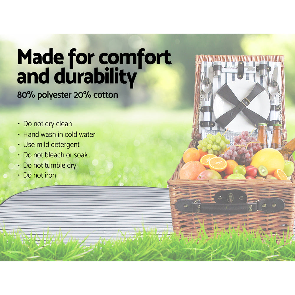 2 Person Picnic Basket Set Vintage Outdoor Baskets Insulated Blanket