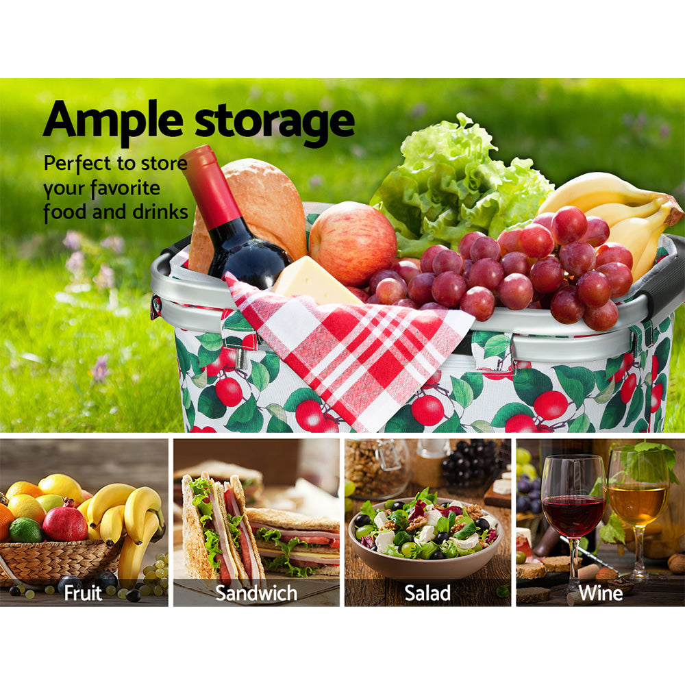 Picnic Basket Set Folding Bag Hamper Insulated Food Storage