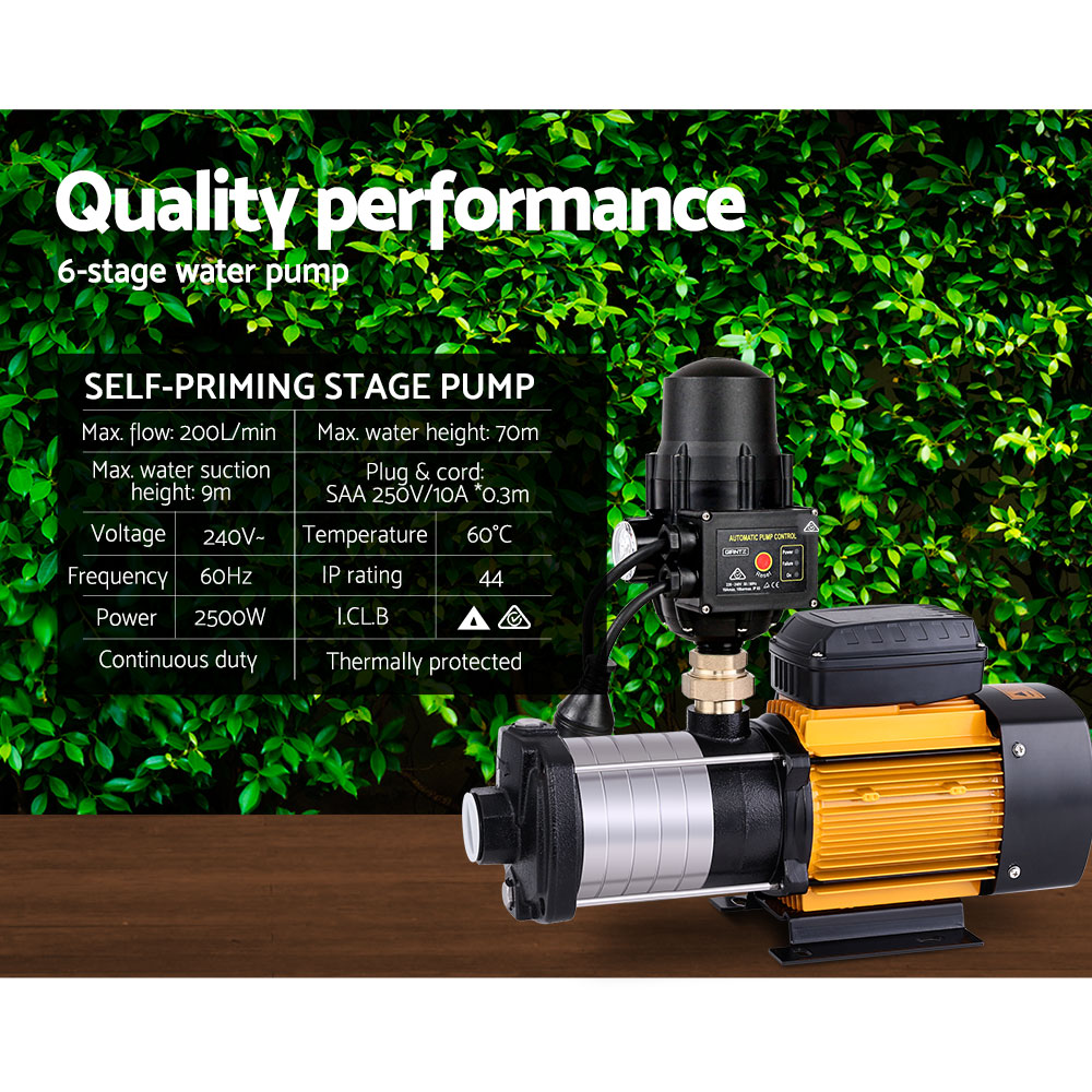 Garden Water Pump High Pressure 2500W Multi Stage Tank Rain Irrigation Black