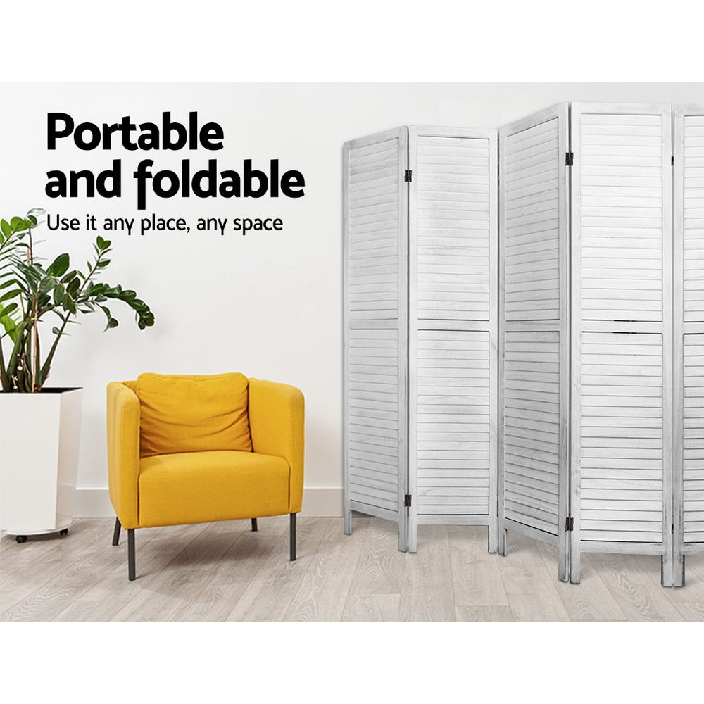8 Panel Room Divider Screen 326X170Cm Louver White