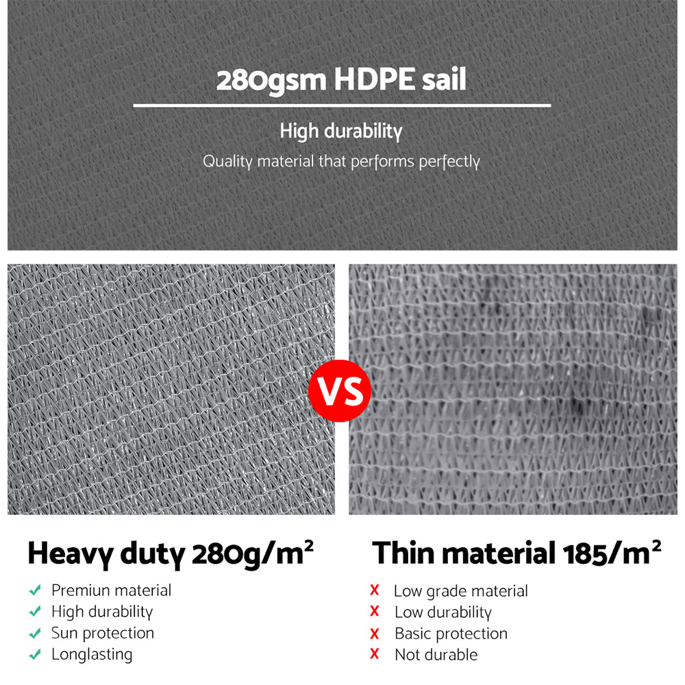 Shade Sail 5X6M Rectangle 280Gsm 98% Grey Shade Cloth