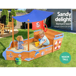 Kids Wooden Boat Sandpit With Canopy & Bench 165Cm