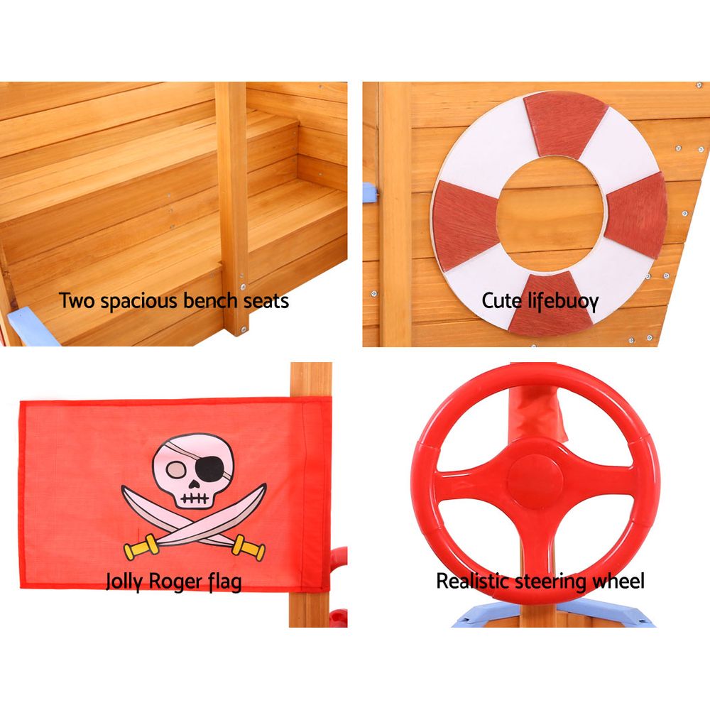 Kids Wooden Boat Sandpit With Canopy & Bench 165Cm