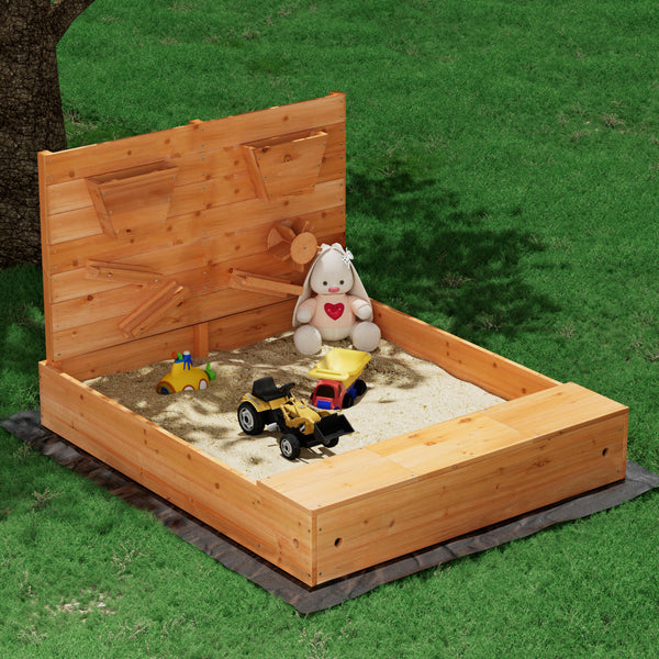  Kids Wooden Sandbox With Cover & Funnel