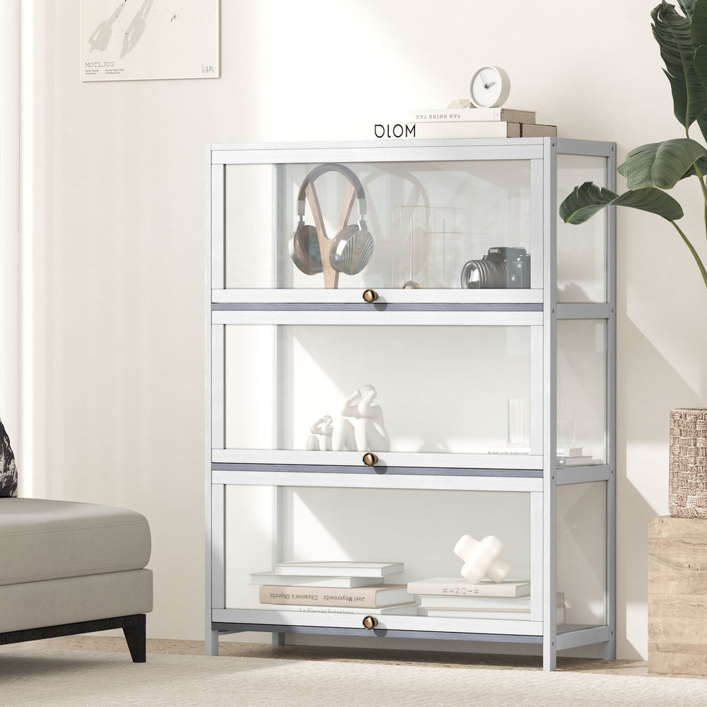 Display Cabinet 3 Tiers Clear Door White