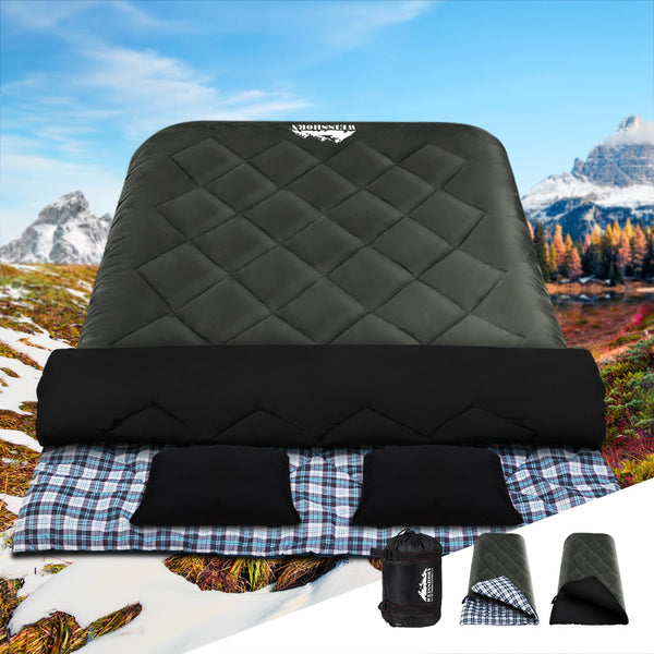  Sleeping Bag Double Pillow Thermal Camping Hiking Tent Grey -10&Deg;C
