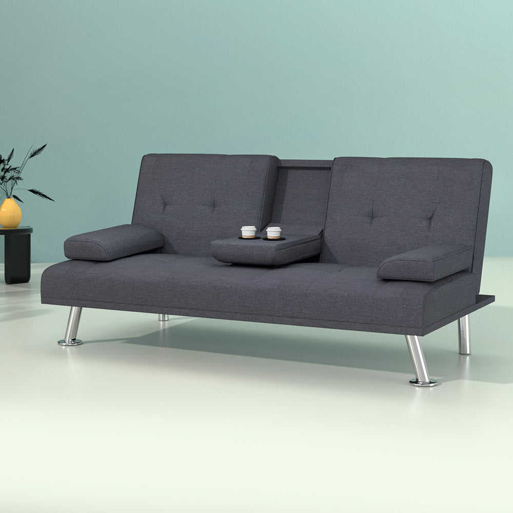 Sofa Bed 175Cm Dark Grey Fabric