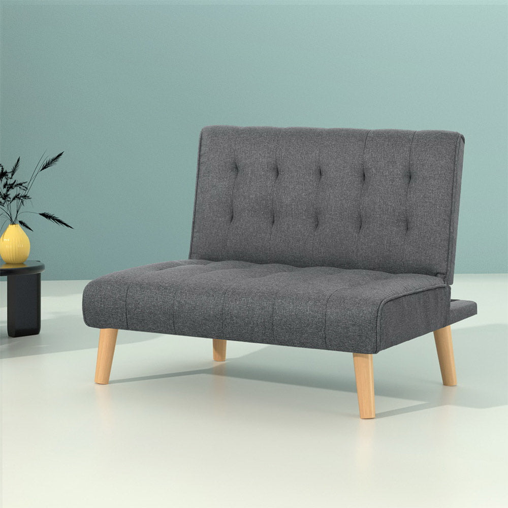 Sofa Bed Lounge Chair Couch 1 Seater Recliner Futon Bed Set Linen Grey
