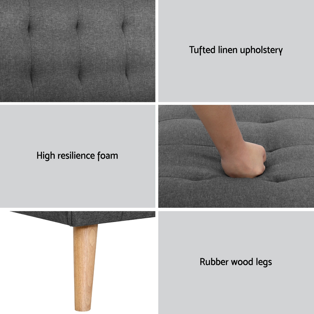 2x Sofa Bed Couch Single Seater Fabric Grey