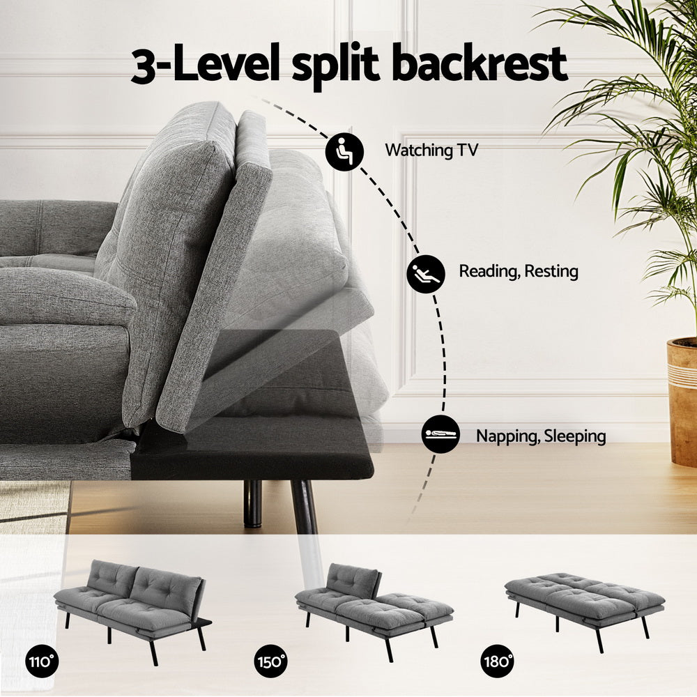 Sofa Bed Convertible 3 Seater Couch Recliner Lounge Chair Fabric Grey