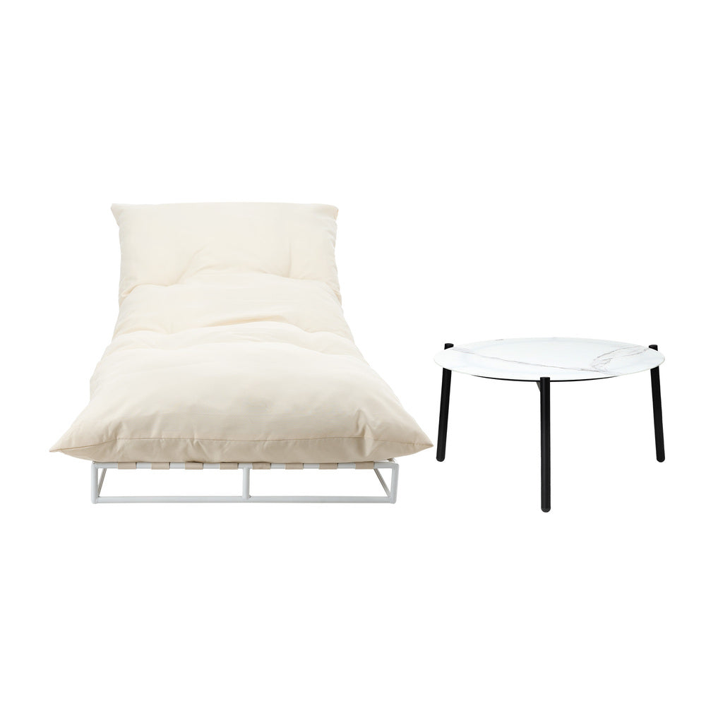 Outdoor Sun Lounger Set with Table Patio Furniture in Beige for Garden