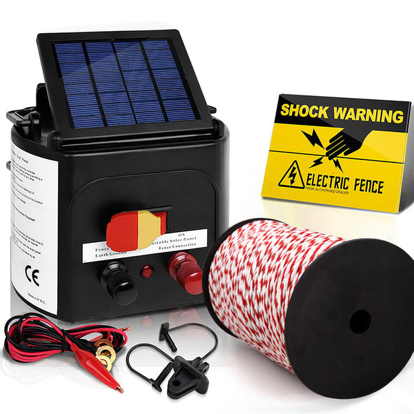  Fence Energiser 5Km Solar Powered Electric 500M Poly Rope