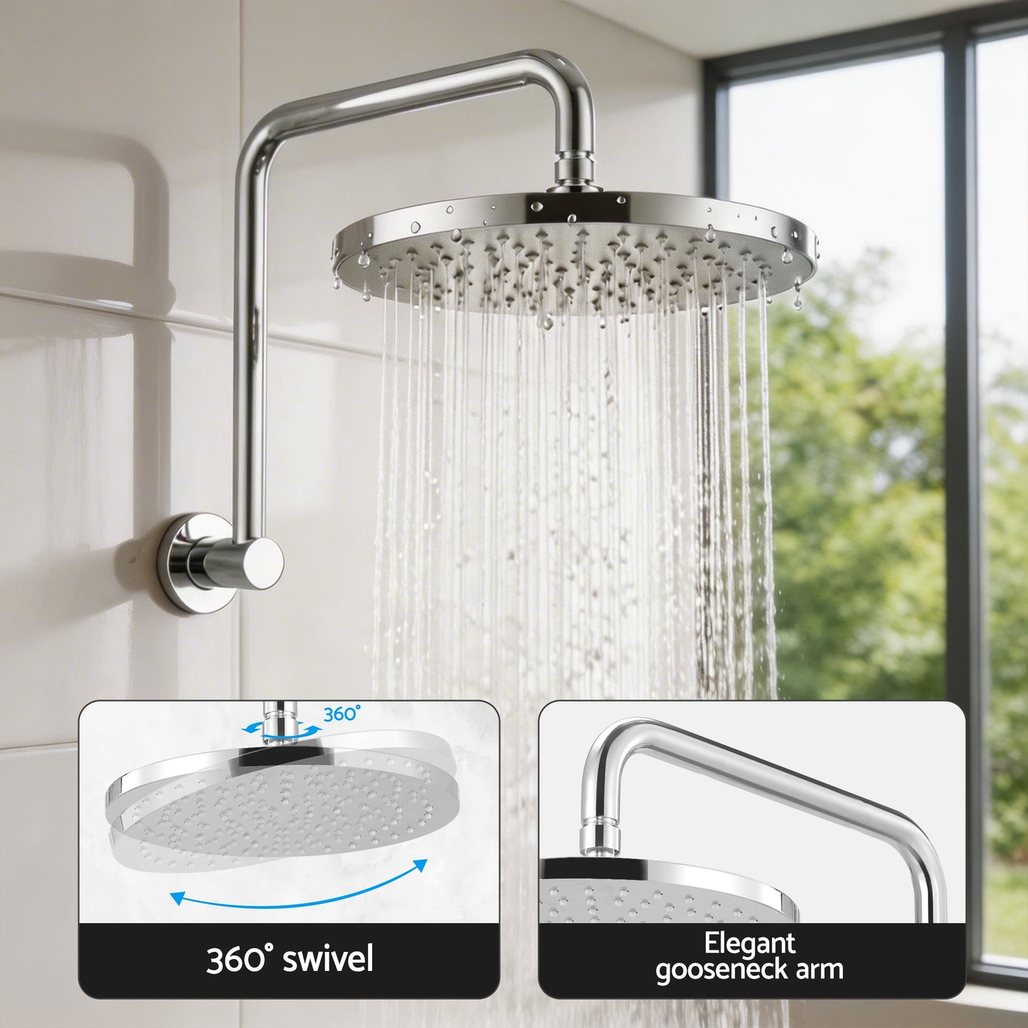 9 Inch Rain Shower Head Wall Mixer Silver | Home & Living