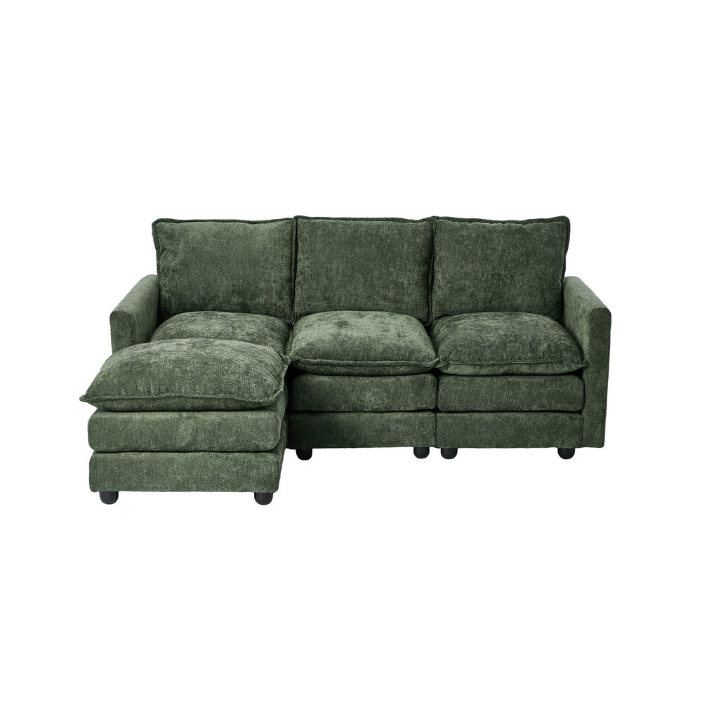 L Shaped Sofa Green Chenille 188x130x85cm