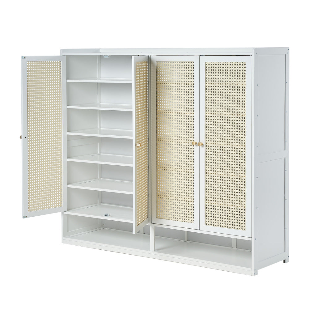 Shoe Rack Storage Cabinet White Rattan 120x32x108cm
