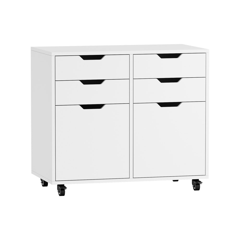Contemporary Office Filing Cabinet Mobile Storage 4 Drawer 2 Door Black