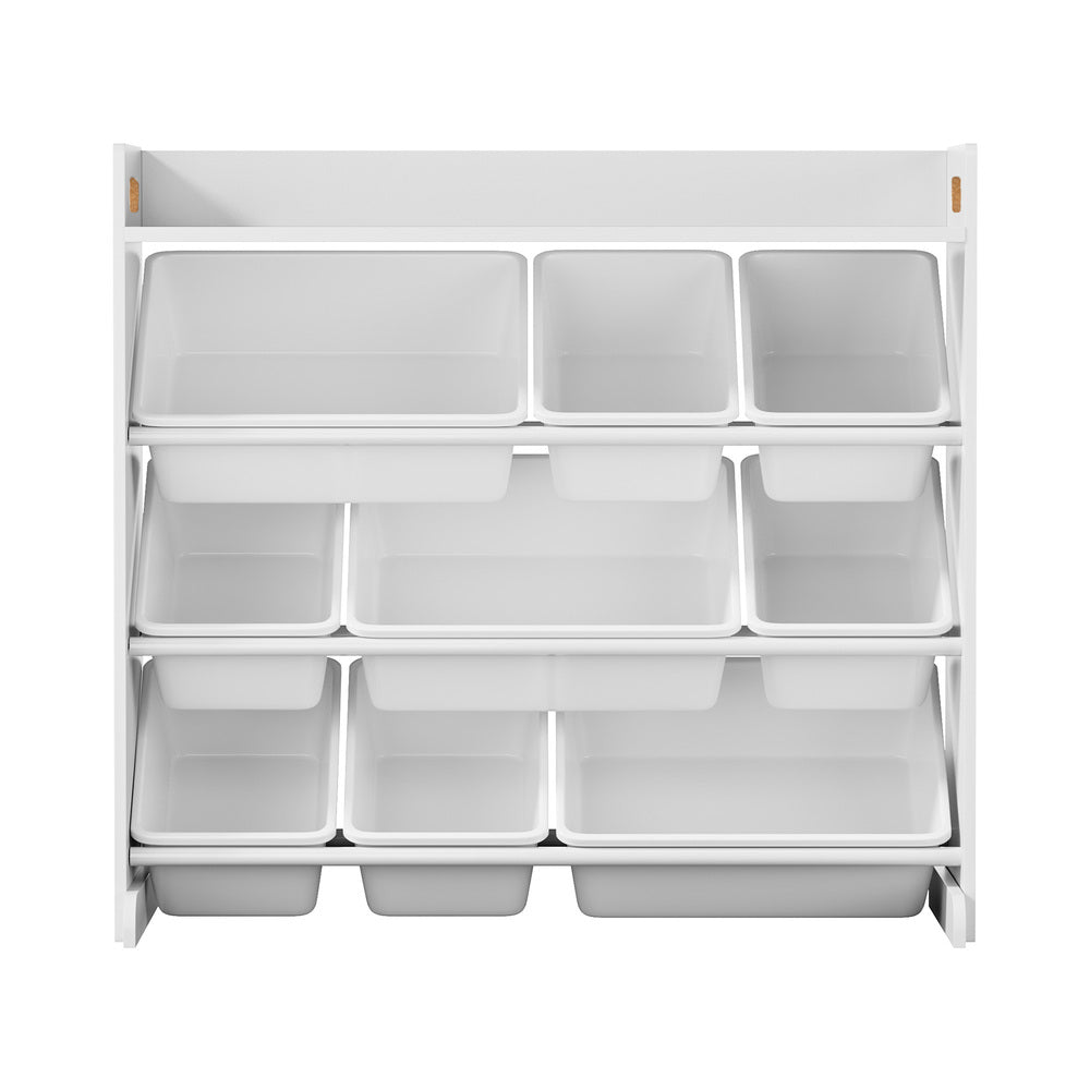 Kids Toy Storage Organiser 9 Bin Bookshelf Shelf Unit for Playroom Grey/White