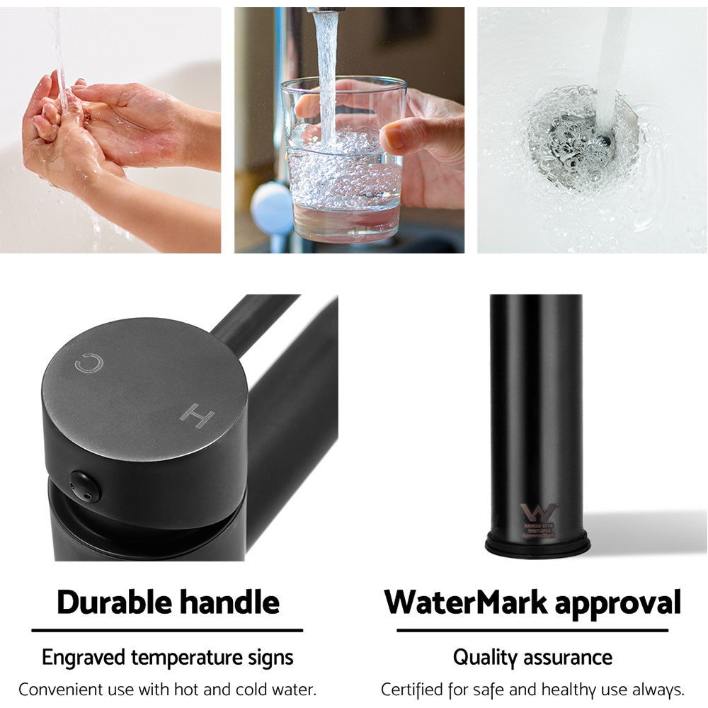 Basin Mixer Tap Tall Round Bathroom Faucet - Matte Black