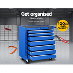 7 Drawer Tool Box Cabinet Chest Trolley Storage Garage Toolbox Blue