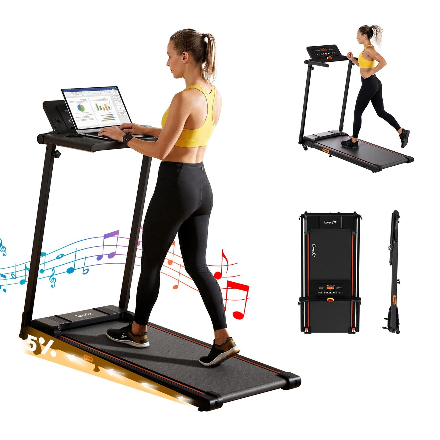 Treadmill Electric Walking Pad Foldable Incline for Home Office Gym Black - 10