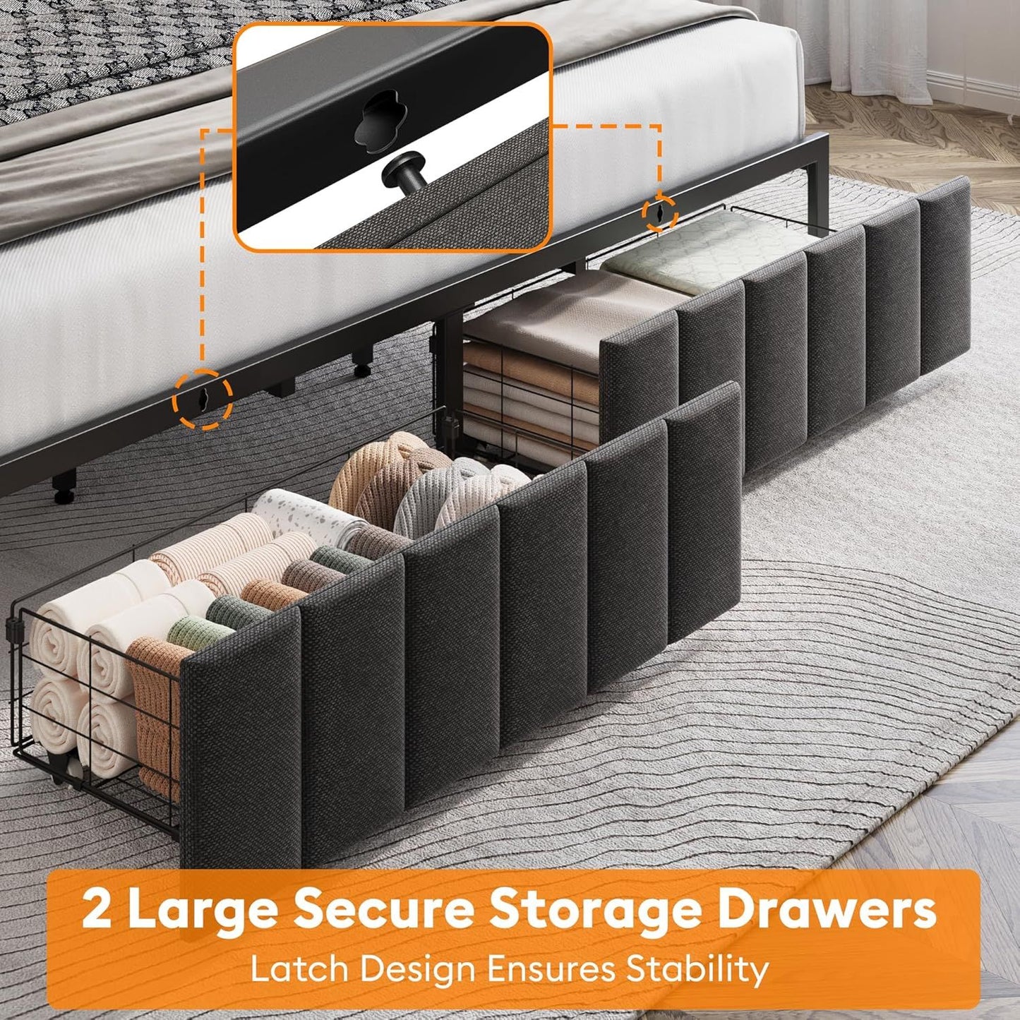 King Bed Frame Storage Drawers LED Headboard | HomeAndLiving