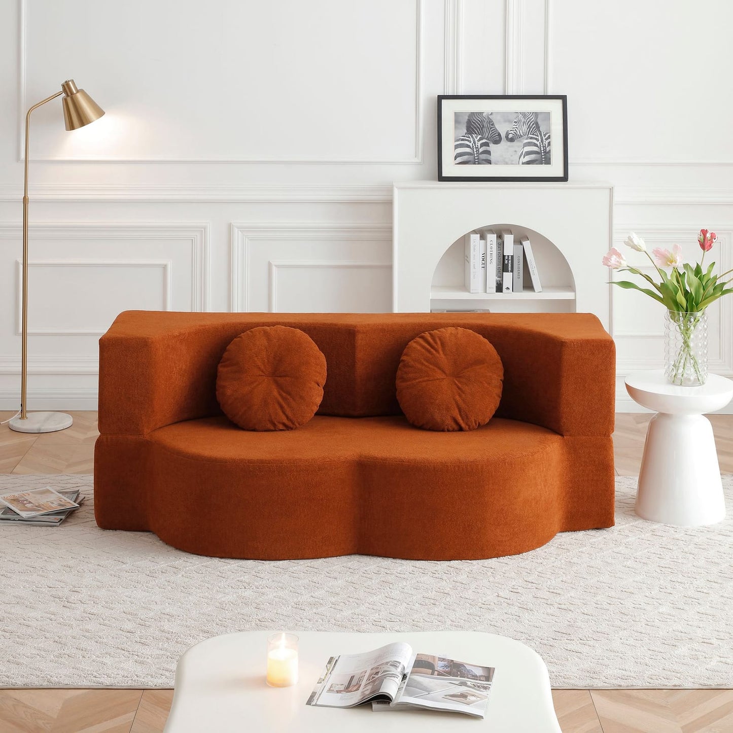 Folding Sofa Bed Orange Velvet