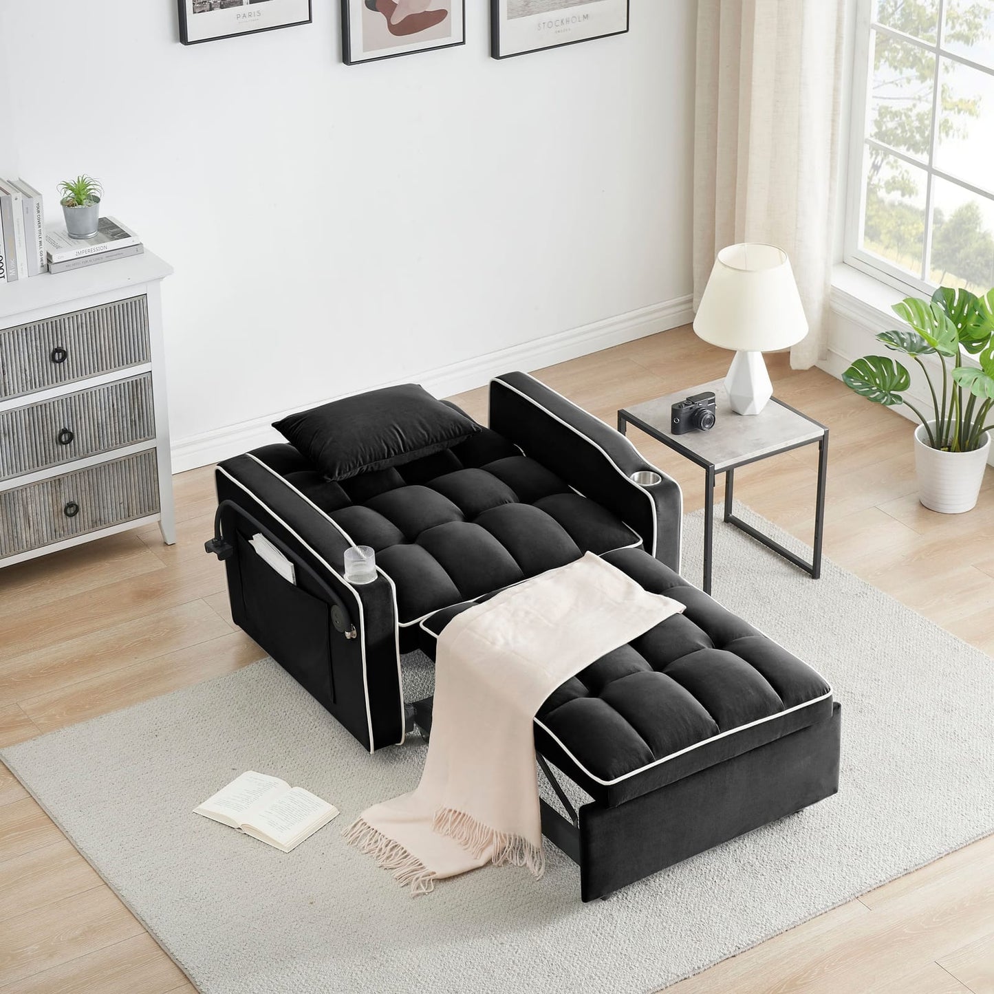 Sofa Bed With USB Ports Black single