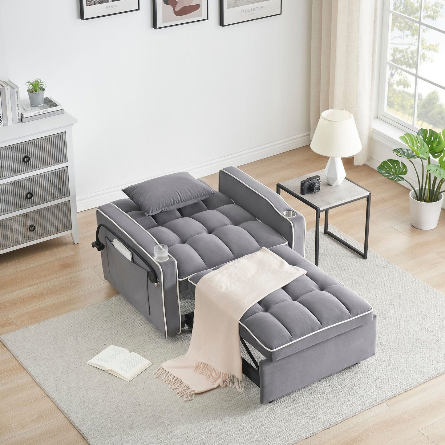 Sofa Bed Grey Velvet single