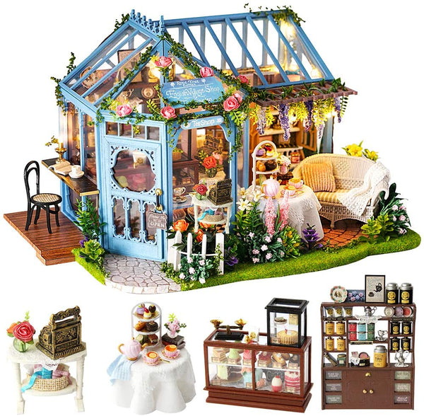  Dollhouse Miniature With Furniture Kit, Dust Proof, Music - Rosa Garden Tea