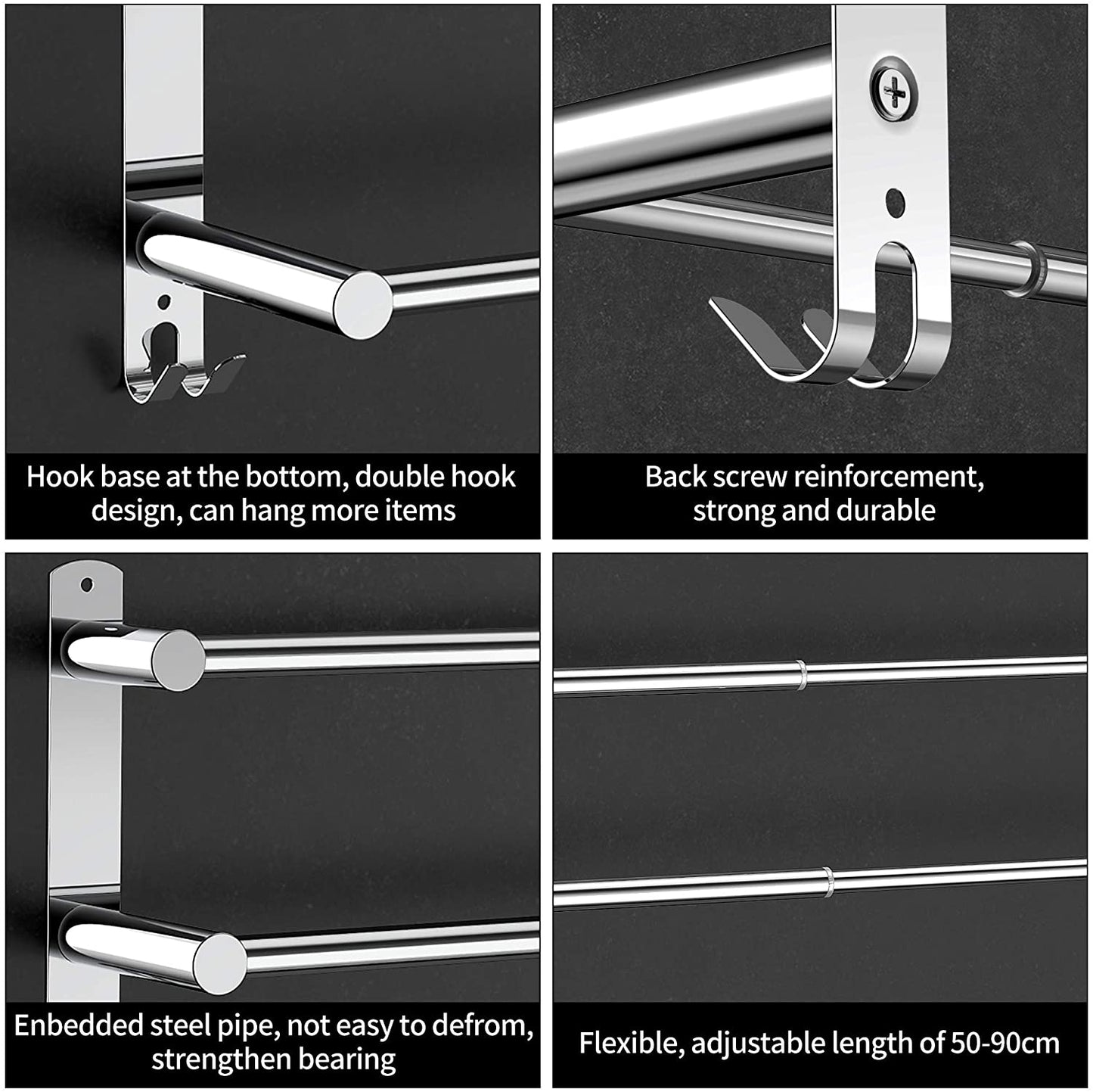 Stretchable Towel Bar For Bathroom And Kitchen (45-75 Cm, Two Bars)
