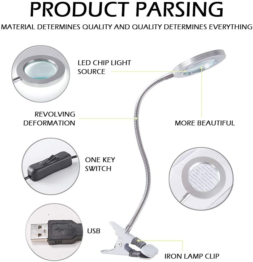 Led 8X Magnifying Lamp With Flexible Gooseneck