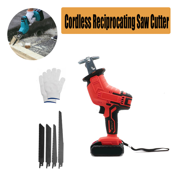  Cordless Electric Reciprocating Saw Cutter (Red, Blades Included)