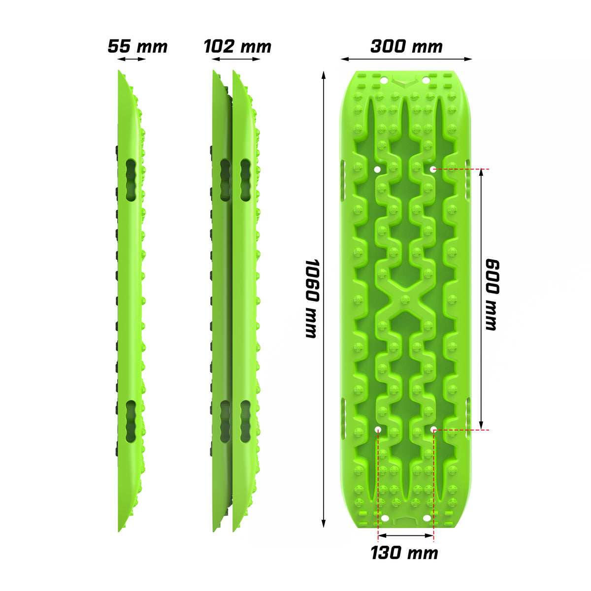 Green 4Wd Snow Tracks Recovery Tracks (2Pcs) With Mounting Bolts