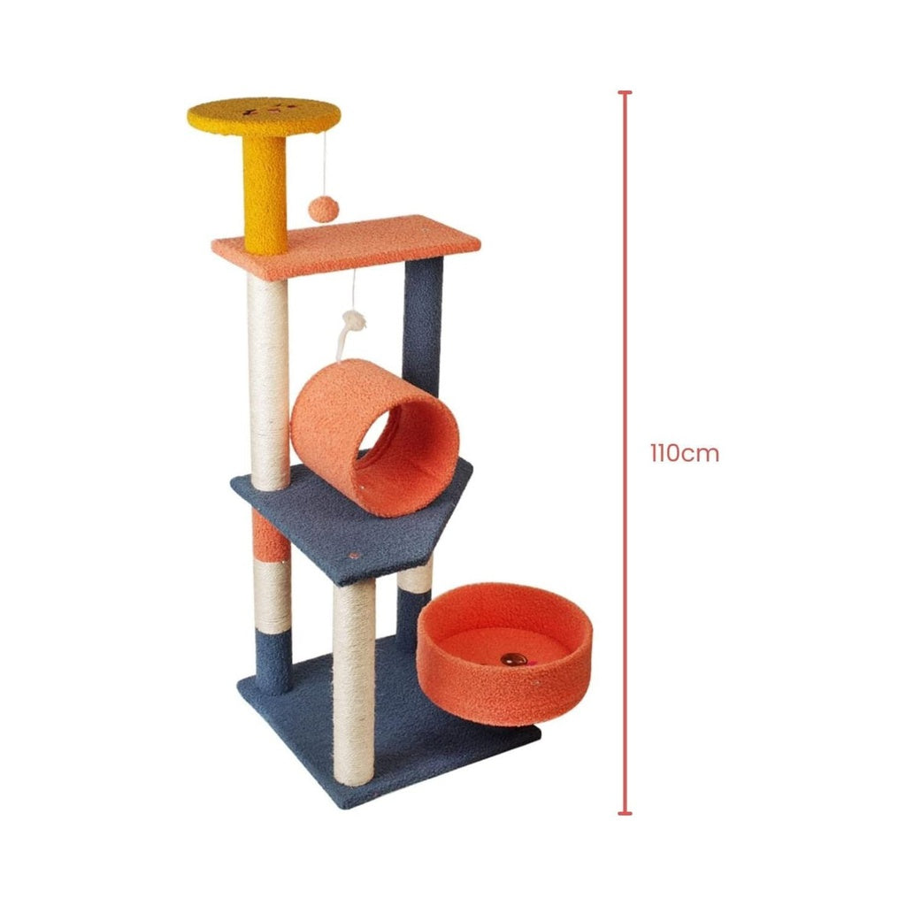 110cm Emoji Plush Cat Condo Cat Tree with Basket Blue Red