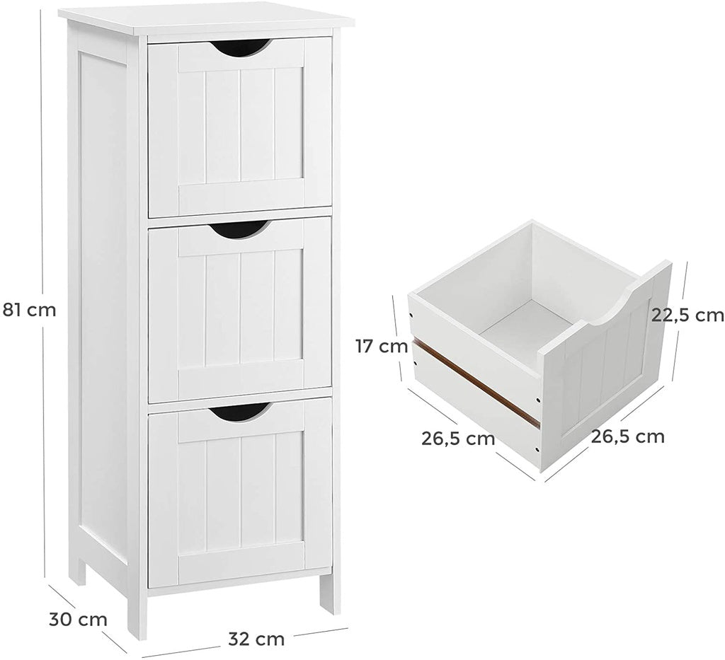 Floor Cabinet With 3 Drawers White