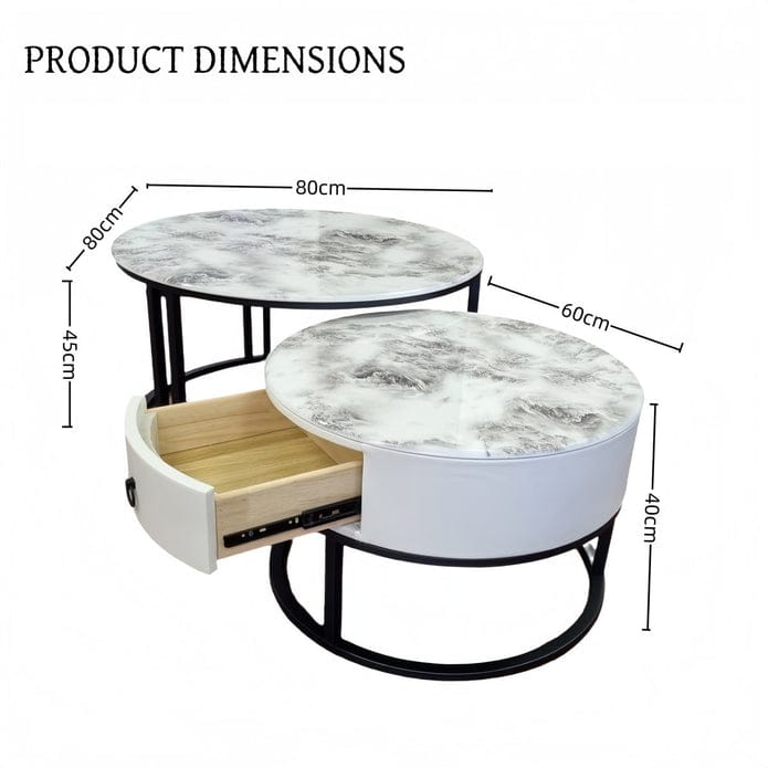 Marble Coffee Table Set Modern 80x80x45cm