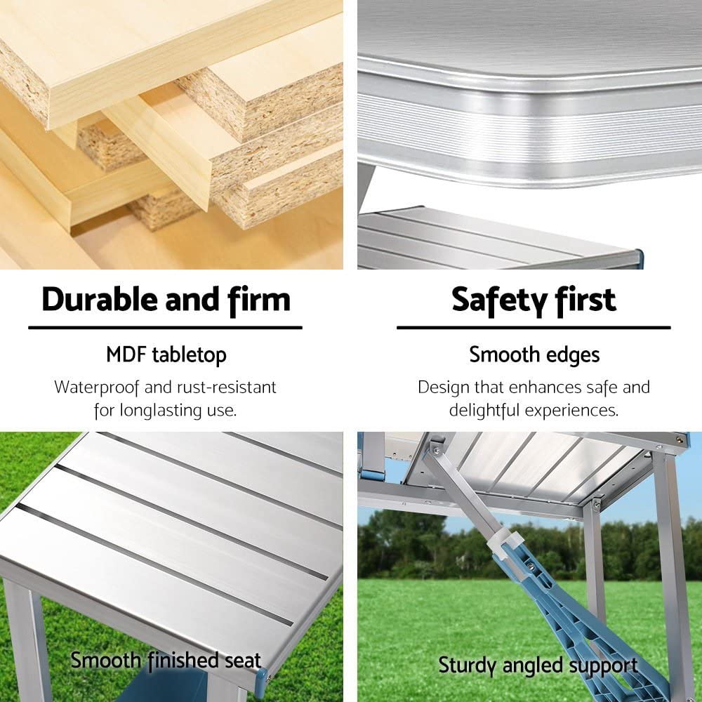 Folding Camping Table With Stools Set Portable Picnic Outdoor Garden Bbq Setting