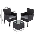 3Pc Outdoor Table And Chairs Set-Black