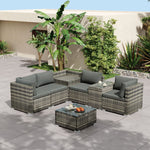 7Pc Outdoor Wicker Lounge With Storage Corner (Grey)