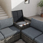 7Pc Outdoor Wicker Lounge With Storage Corner (Grey)