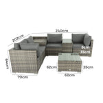7Pc Outdoor Wicker Lounge With Storage Corner (Grey)