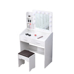 Vanity Set With Shelves Cushioned Stool And Lighted Mirror- White