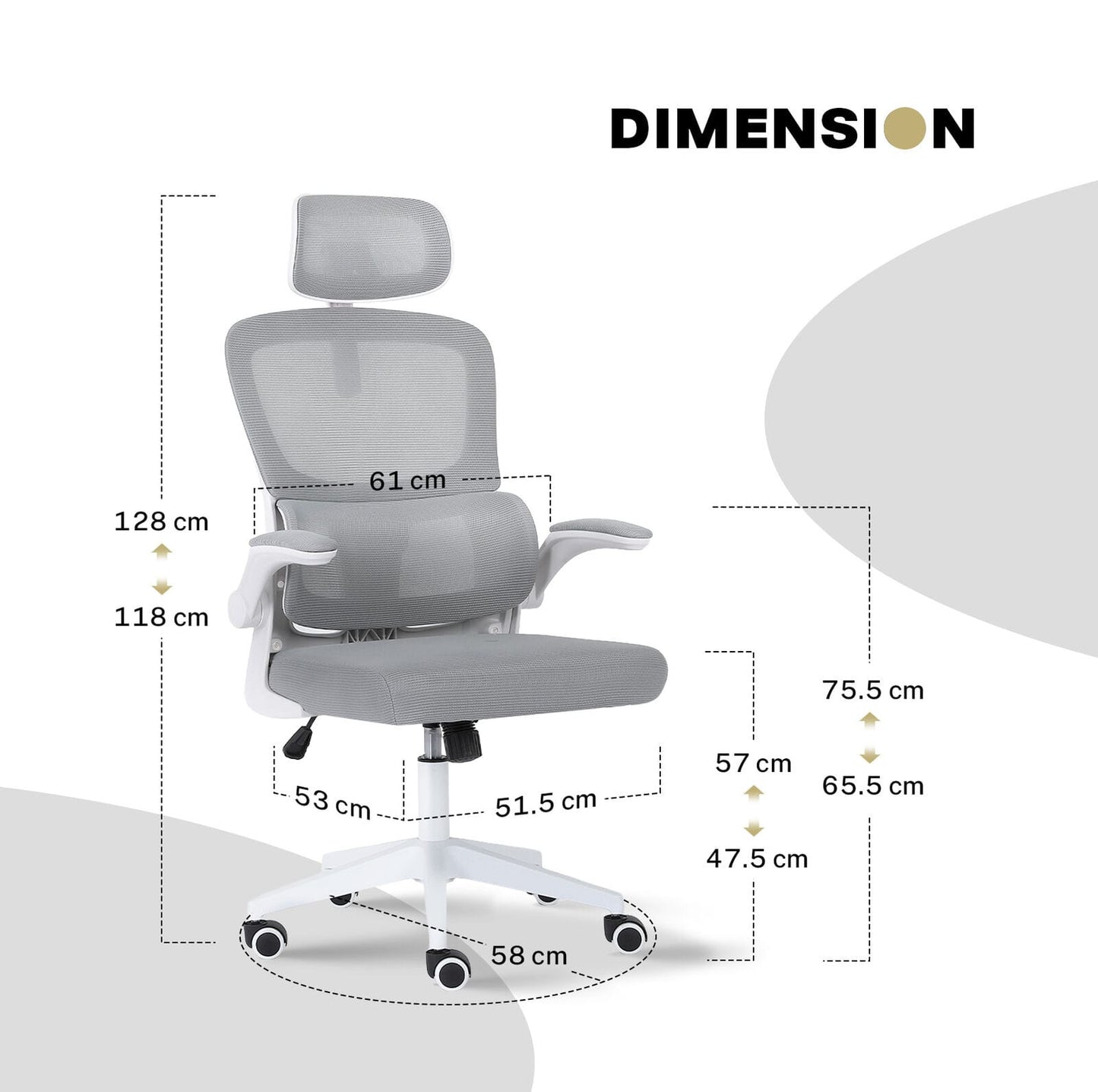 White office chair 58x58x118cm, view 11