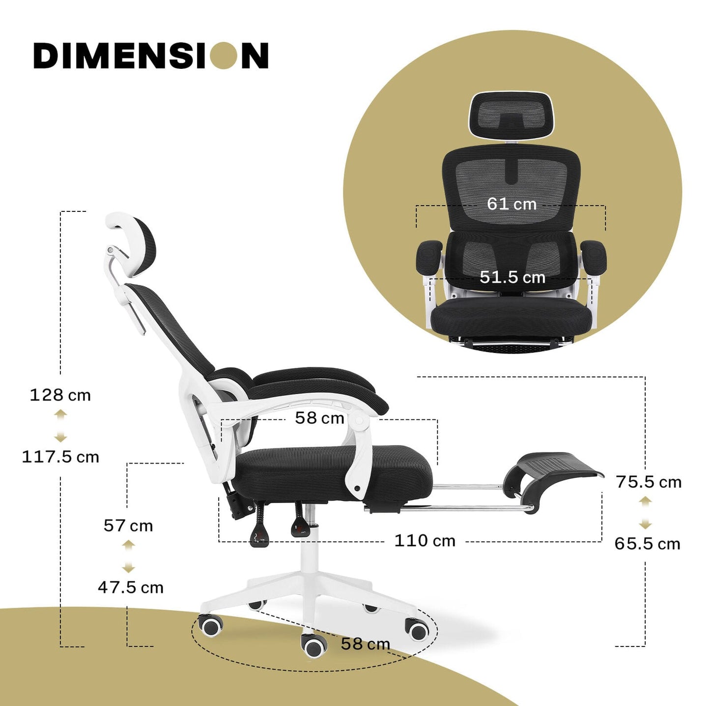Ergonomic Office Chair Recliner 58x58x118cm