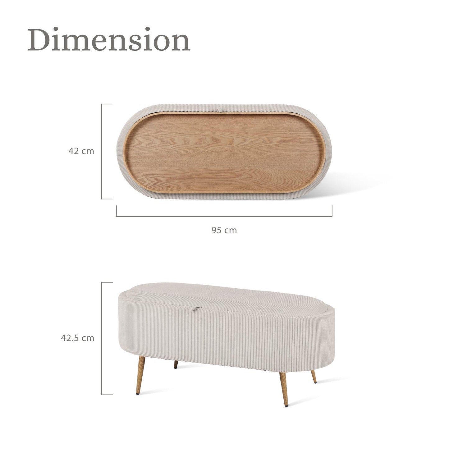 Storage Ottoman Cream Fabric 95x42x42.5cm